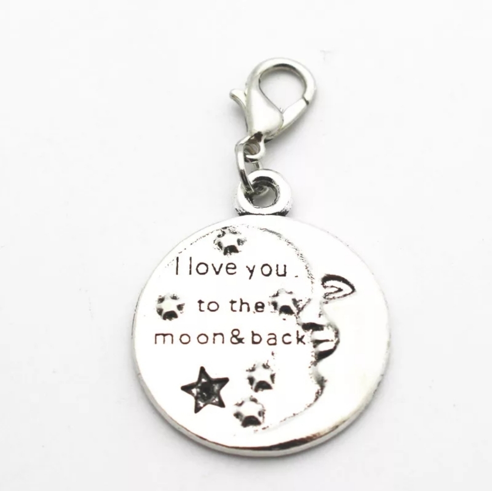 Clip On I love you to the moon and back charms inspirational message charms
